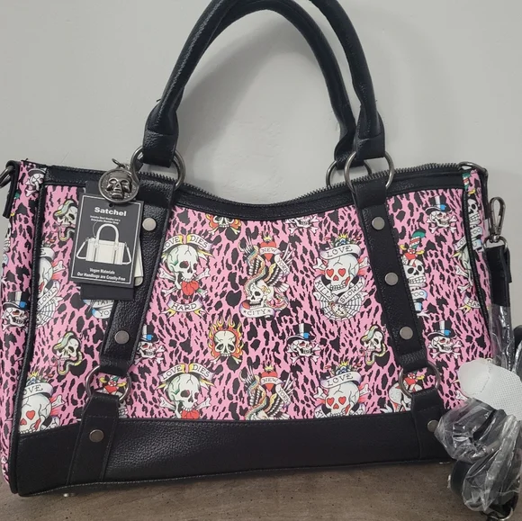Ed Hardy Pink Cheetah Rhinestone Tote Bag